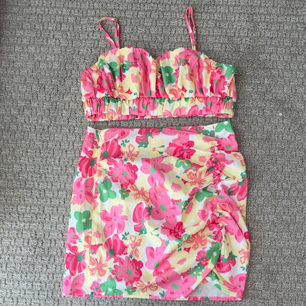 SHEIN Pink and Yellow Floral Set